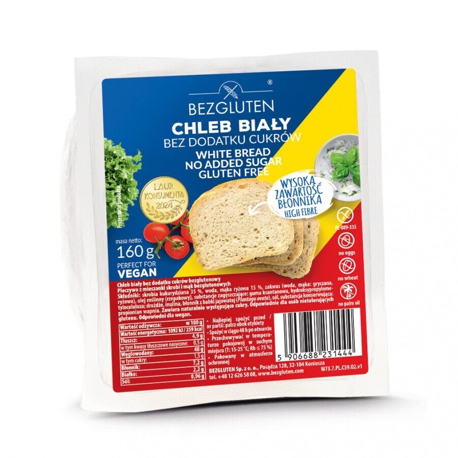 Bezglutēna baltmaize bez pievienota cukura, 160g