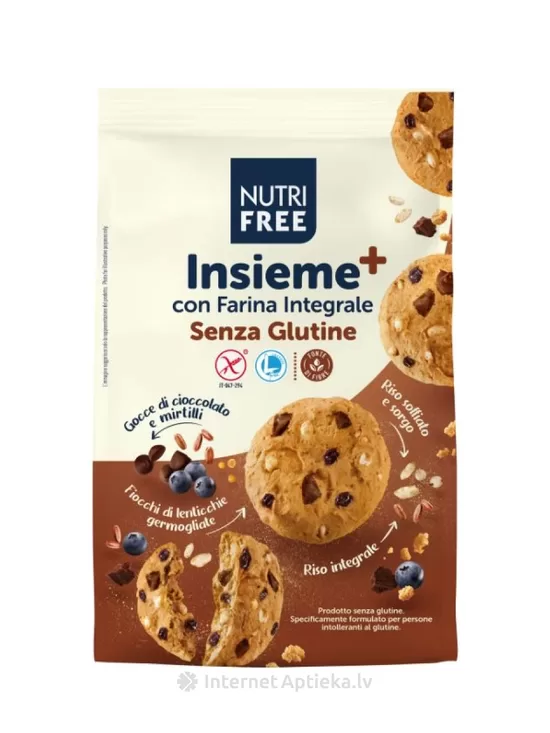 NUTRIFREE bezglutēna pilngraudu cepumi ar šokolādes un melleņu gabaliņiem, 250 g
