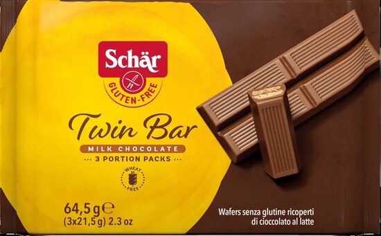 Schär Twin batoniņš piena šokolādes, bezglutēna , 3 x 21,5 g