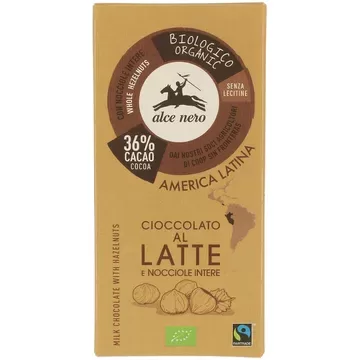 Alce Nero Piena šokolāde ar lazdu riekstiem, ekoloģiska 100g