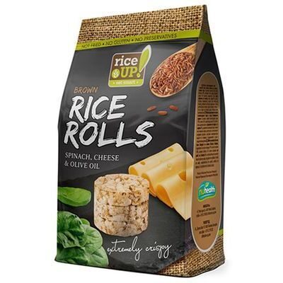Gluten-free brown rice crackers Mini RICE UP chips with cheese, spinach and olive oil, 50g