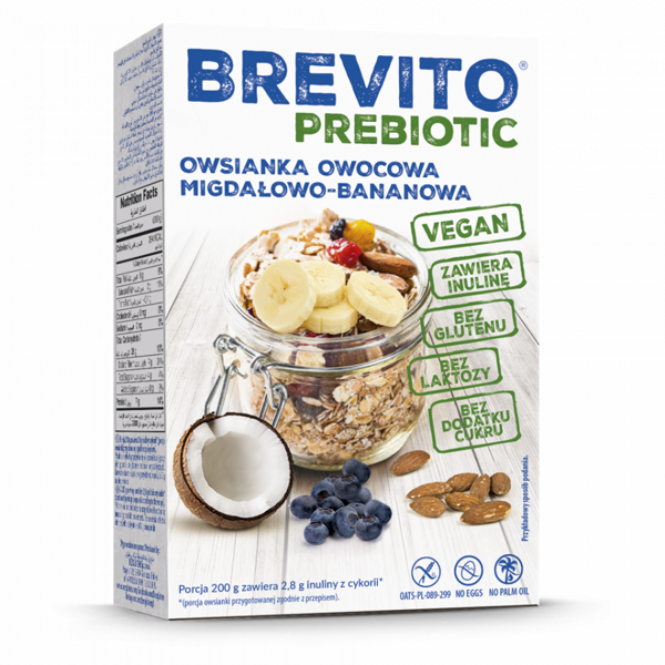 NEW! Gluten-free BREVITO PREBIOTIC almond and banana fruit oatmeal, 150g