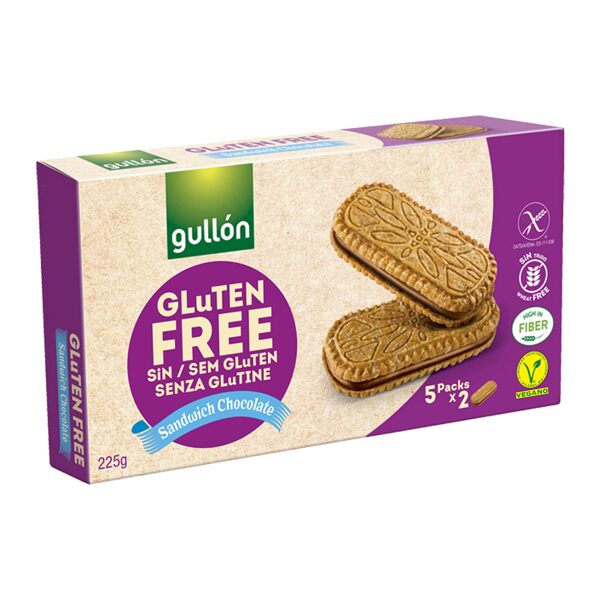 Bezglutēna cepumi Gullon ar šokolādes pildījumu, 225g