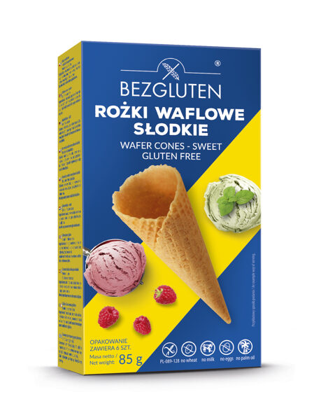 Gluten free sweet wafer cones, 85 g., 6 psc.