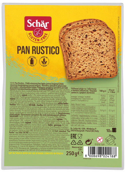 Schär Pan Rustico bezglutēna tumšā graudu maize šķēlēs, 250 g