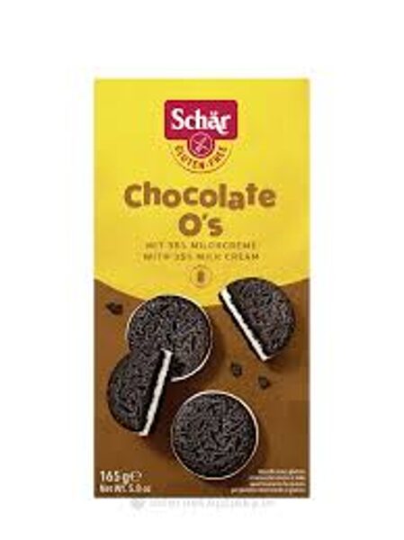 Schär Chocolate O`s bezglutēna kakao cepumi ar piena krēma pildījumu, 165 g