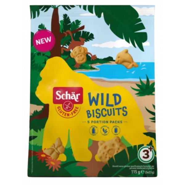JAUNUMS!Schär Wild Biscuits dzīvnieku formas vaniļas cepumi, 115 g